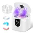 45kHz Ultrasonic Retainer Denture Cleaner Machine, Fast Cleaning for Aligners, Mouth Guards, Braces, Toothbrush Heads & Jewelry, 200ML Dental Cleaning Pod, 4 Modes & Digital Timer (White)