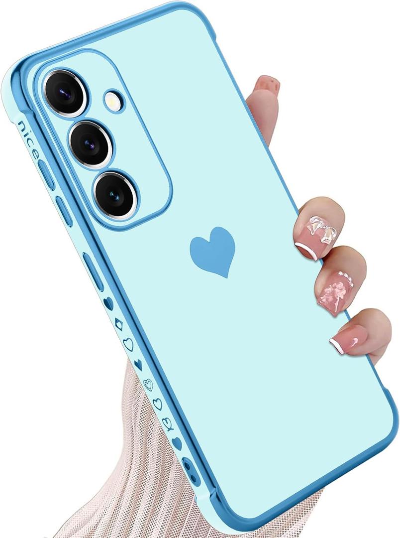 KANGHAR Compatible with Samsung S24 Plus 5G Case for Women Girl, Plating Edge Cute Love Heart Soft TPU Bumper with 4 Corners Shockproof Protection Phone Case Cover for Galaxy S24 Plus 5G(Blue)