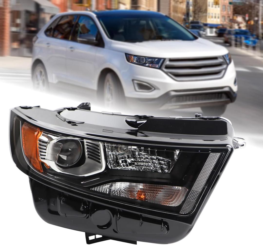 Duolctarms Black Housing Amber Corner Headlight Headlamp Assembly Compatible for 2015-2018 Ford Edge Right Passenger Side FO2503342