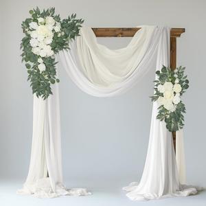 Xiomot Wedding Arch Flowers and Drape Kit (Pack of 4), 2pcs Hanging Flower Arrangement White & Ivory Draping Fabric Arch Decorations for Wedding Ceremony Reception