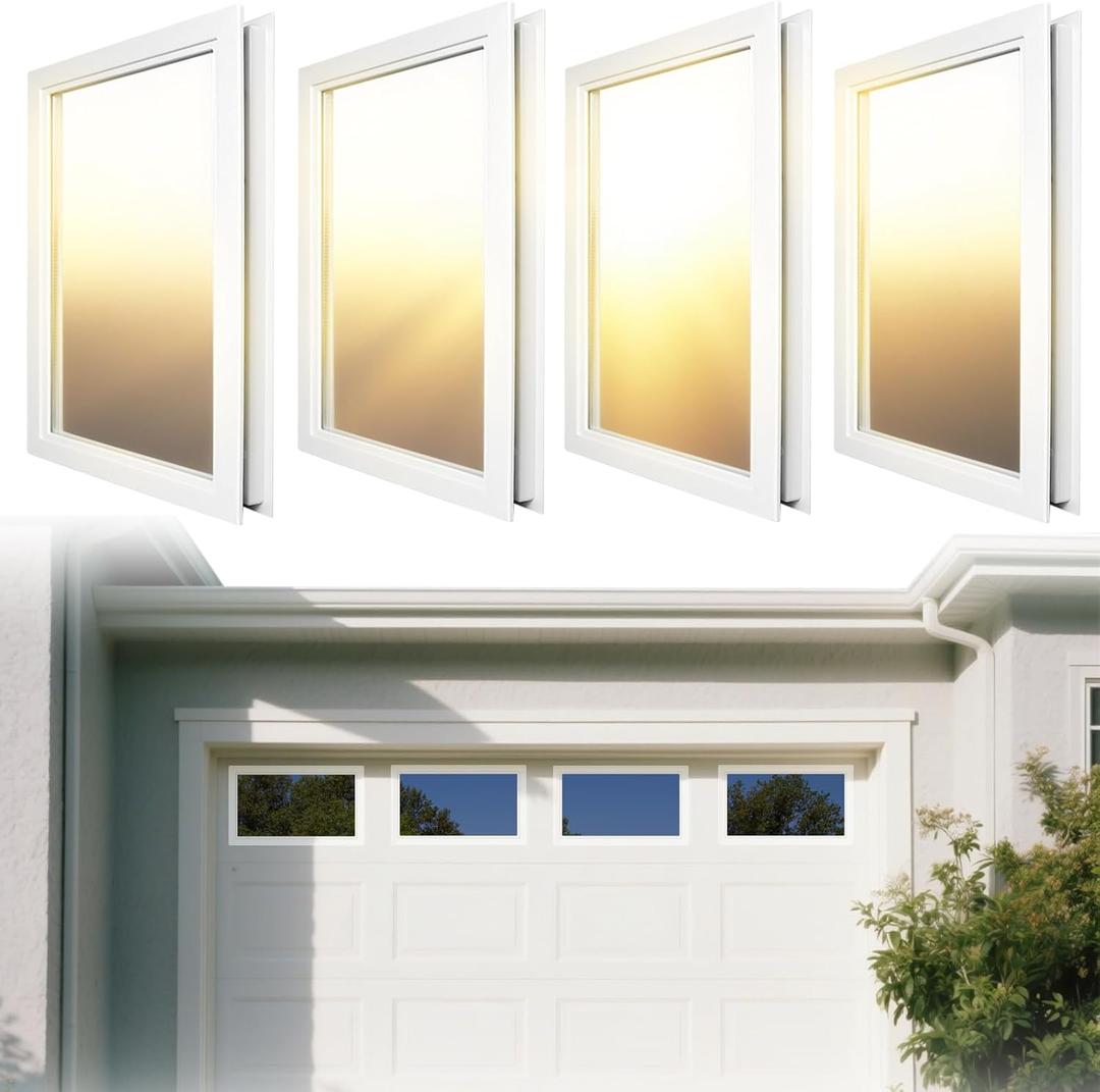 Pack of 4 Garage Door Windows, Replacement Vinyl Window Inserts with UV Resistant Resin Glass for Garage Doors, 53x35cm (Clear Design)