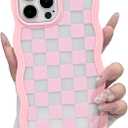 NITITOP Compatible with iPhone 12 Pro Max Case Cute Clear Curly Wavy Frame Shape Aesthetic Checkerboard Checkered Pattern for Women Girls Shockproof Soft TPU 2 in 1 Protective Phone Cover - Pink