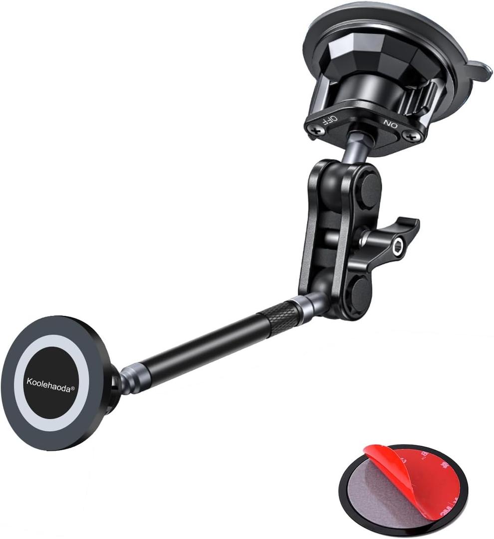 koolehaoda Magnetic Car Phone Holder for Magsafe, Vacuum Suction Cup Phone Mount for Windshield Dashboard, 360 Adjustable Metal Arm Car Phone Holder for iPhone Samsung All Smartphone & Cars Truck