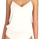 MANGOPOP Women's Bodysuit V Neck Spaghetti Strap Tank Tops Cami Backless Sleeveless Loose Fit Blouse Body Suits Sexy Casual