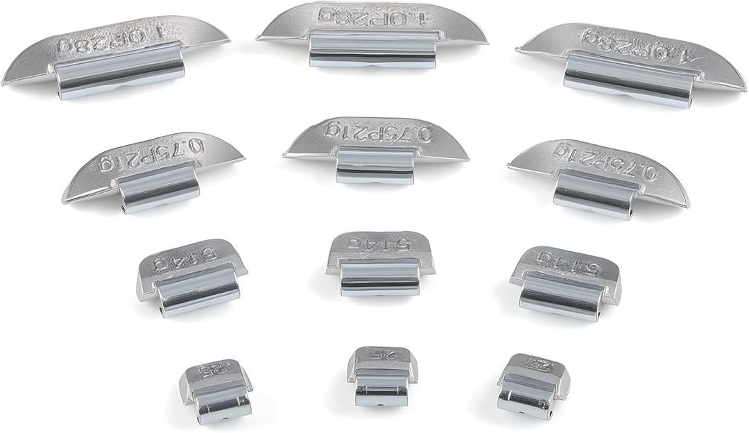 JiiinMiiin 100Pcs P Type Uncoated Lead Clip on Wheel Weights Assortment, 0.25oz, 0.5oz, 0.75oz, 1.0oz, 25Pcs for Each Style,Used for Passenger Cars, Light Trucks, SUVs, Vans, and Full-Size Pickups (Chrome)