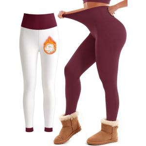 Laite Hebe Fleece Lined Leggings Women - High Waisted Winter Yoga Pants Tummy Control Soft Thermal Warm for Hiking Workout (Green, XXL)
