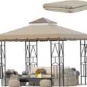 10x10 Canopy Replacement Top Double Tiered Gazebo Cover for Yard, Patio & Garden Durable Sunshade Replacement (Coffee Liqueur+Brown with lace)