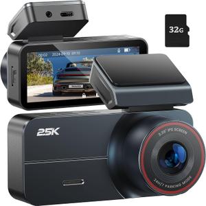 Dash CamDash Camera for Cars 2.5K with 3.39" IPS Screen & 32GB CardDash Cam Front 160 Wide Angle, Loop Recording for Night/Day Security,G-Sensor, Support 256 GB Max (Standard, Red Lens Front)
