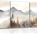 YFvrPt Neutral Mountain Wall Art Set of 3, Forest Landscape Canvas Artwork Modern Pictures Abstract Watercolor Painting Prints for Wall Decor Aesthetic, for Living Room Bedroom Framed 16x24 inch, Wrapped Canvas 16×24in