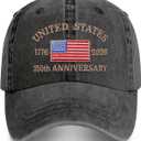 250 Anniversary USA Hat Baseball Cap for Men Women Embroidered (Black, M)