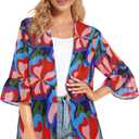 Women's Kimono Cardigans Floral Chiffon Loose Open Front Casual Summer Tops (S)