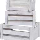 Large Vintage Black Wooden Crates for Display, Set of 3 With Handles, Rustic Handmade Boxes for Storage, Solid Decorative Boxes (Rustic White)