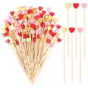 100 Pcs Red Pink Gold Heart Toothpicks, 4.72 Inch Heart Cocktail Picks for Appetizers, Long Bamboo Valentine Decorative Toothpicks Skewers for Valentine Day Wedding Birthday Party Decorations