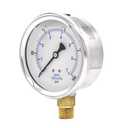 PIC Gauge 201L-402E 4" Dial, 0/100 psi Range, 1/2" Male NPT Connection Size, Bottom Mount Glycerine Filled Pressure Gauge with a Stainless Steel Case, Brass Internals, Stainless Steel Bezel, and Polycarbonate Lens