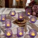 24-Piece Purple Glass Votive Candle Holders Set Tealight Candle Holder Glass Bulk with 12 Round & 12 Hammered Textured Cups, Purple Votive Candle Holders for Weddings, Parties, Home