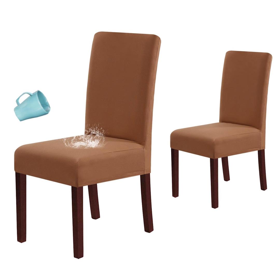 H.VERSAILTEX 100% Waterproof Dining Chair Covers Stretch Chair Covers for Dining Room Set of 6 Parson Chair Slipcovers Chair Protectors Covers Dining, Soft Thick Solid Fleece Fabric Washable, Camel