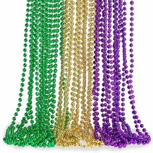 Artlunar 24 PCS Mardi Gras Beads Necklace, Pride LGBTQ Rainbow Patriotic Red Blue Silver Bead Necklaces, LGBT Beads Necklace for Pride, Patriotic Day, Party Favor, Carnival (Green Gold Purple)