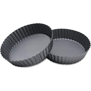 2 Pack(9.5 Inch) Round High-Sided Tart Pan with Removable Loose Bottom, Deep-Dish Pie Non-stick Carbon Steel Quiche Pan
