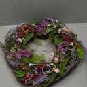 Briful 18 Artificial Lavender Wreath Year-Round Faux Wildflowers Green Floral Wreaths for Farmhouse Front Door Mantle Bedroom Kitchen Decor