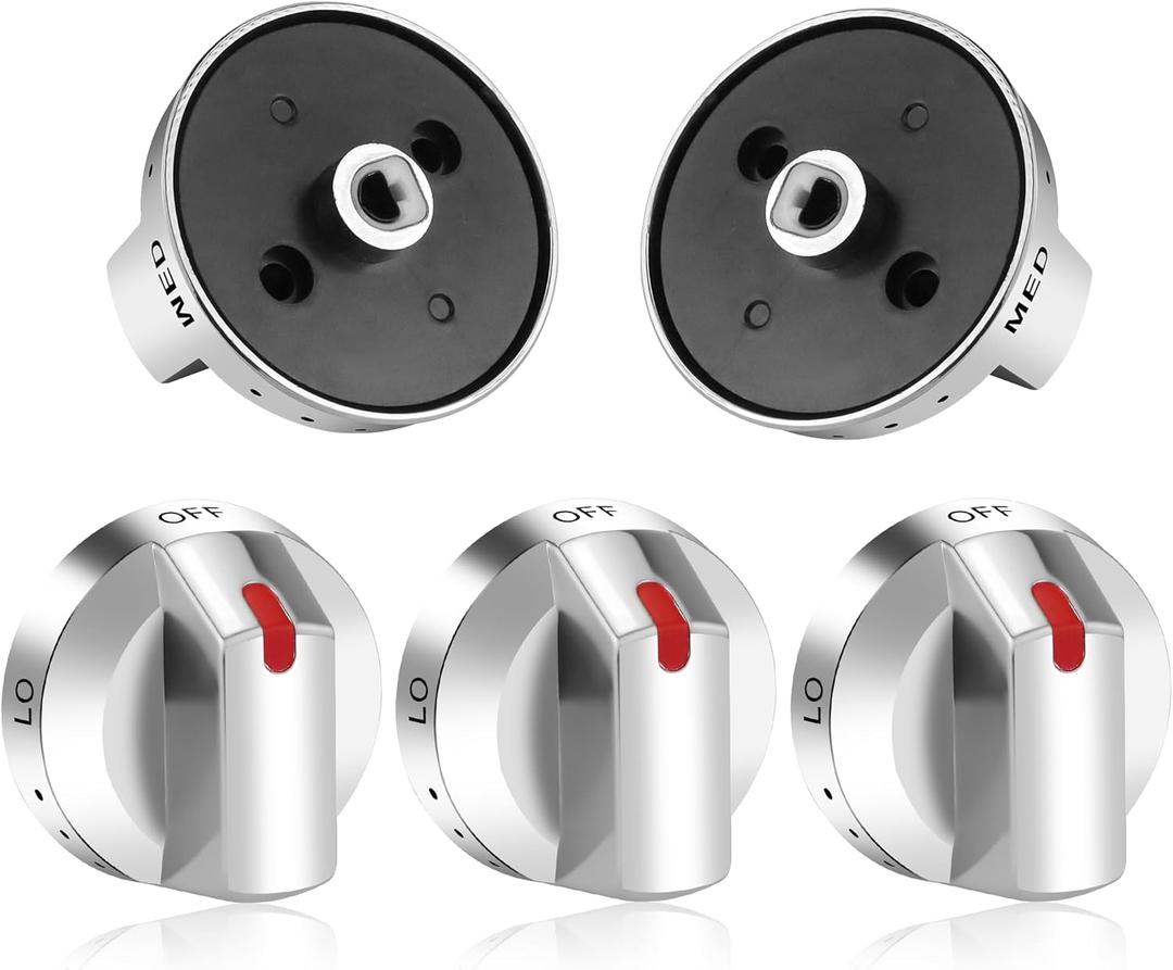 DG64-00473A Compatible for Samsung Stove Knobs Replacements/Knobs for Samsung Stove NX58F5700WS NX58H5600SS NX58H5650WS NX58J7750SS NX58M6850SS,5Packs Metal (Silver/Black)