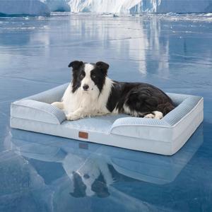 Bedsure XL Dog Bed for Extra Large Dogs - Orthopedic XLarge Dog Cat Cooling Bed Washable, Comfort Dogs Couch Sofa with Waterproof Removable Cover, Pet Bed with Nonskid Bottom, Cooling Blue, 42"