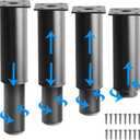 4.72"-7.08" Height Metal Adjustable Furniture Legs - Heavy Duty Replacement Legs for Sofa/Cabinet/Bed/Table/Couch/Coffee Table/Chair/Desk Feet| 4 Pack (Black)