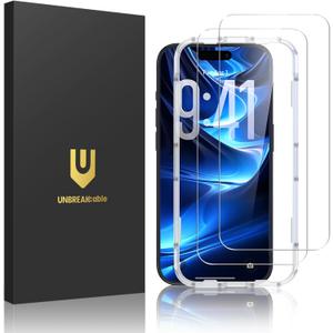 UNBREAKcable 2-Pack Screen Protector for iPhone 17 Pro, Military-Grade Shatterproof Tempered Glass [9H+ Hardness] [Easy Installation Frame] [99.99% HD Clear] for Apple iPhone 17 Pro
