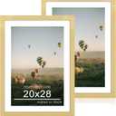 20x28 Poster Frame Set of 2, 20 x 28 Wood Picture Frames with Mat for 16x24, Wooden Photo Frame with Tempered Glass Cover for Wall Mounting Display, Gold