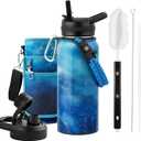 32oz Insulated Water Bottle, Triple Wall Vacuum Stainless Steel Water Bottles - Keeps Cold 48H, Reusable 1/4 Gallon water flask Jug for Gym, Sports, Camping, Hiking,Travel, Aurora-Blue