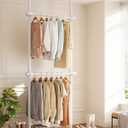 Floor to Ceiling Clothes Rack, Heavy-Duty Telescopic Garment Rack, 43122in Height & 3047in Width, 220lbs Total Load Capacity, 2-Pole, White