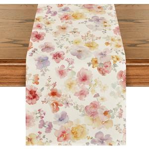 Artoid Mode Watercolor Floral 210 GSM Spring Table Runner, Seasonal Summer Kitchen Dining Table Decoration for Home Party Decor 13x108 Inch
