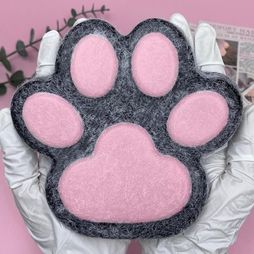 Cat Paw Squishy Big Fufu Squishies Giant Cat Paw Toy 5.5 Inch Large Paw Print Squishy Squeeze Toys Tangcii Pinch Family Silicone Stress Relief Cute Soft Sticky Toy for Adults Kids (Black+pink)