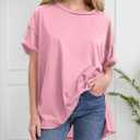 Women Oversized T-Shirt Crew Neck Loose Fit Short Sleeve Tops Summer Casual Blouse Y2K 2025 Basic Top Tees (Pink, M)