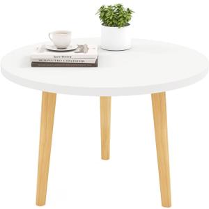 Round Coffee Table Low Table with 3 Solid Wood Sturdy Legs,Floor Table Desk for Sitting on The Floor,23.6"D x 23.6"W x 16"H Inches,Living Room/Toy room Furniture,Rental house Furniture (White)