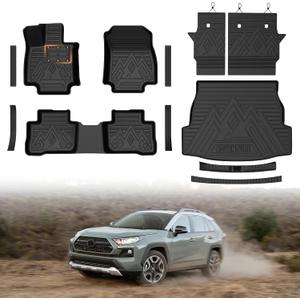 Mixsuper Floor Mat & Cargo Liner for Toyota RAV4 2019-2025(Hybrid & Gas),All Weather Floor Liner and Cargo mat with Backrest Protectors and Door Sill Guards RAV4 Accessories,Full Set Car Mats,Black