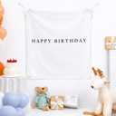 Oudain 59x59 Inch Happy Birthday Burlap Banner, Fabric Party Decorations Backdrop, Boho Rustic Photo Props Sign with Hanging String for Birthday Party Indoor Outdoor Yard Wall Decor