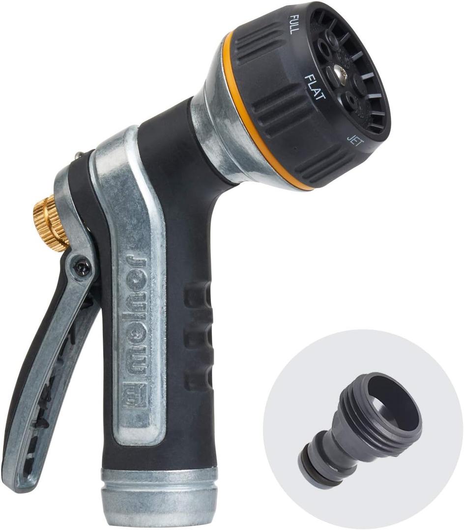 Melnor 65020-AMZ Metal Nozzle with QuickConnect Product Adapter Set, Multi-Pattern, Heavyweight Rear Trigger 
