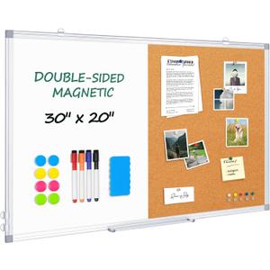 Double Sided Magnetic White Board Cork Board Combo for Wall