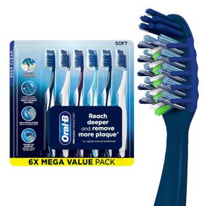 Oral-B Pro Health CrossAction Plaque Removal toothbrushes, 6 Count Toothbrush Soft, Deep Reach in Tight Spaces, Tongue Scraper Tooth Brush, Plaque Fighter, Gentle on Teeth, Gum stimulators