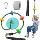 Tree Swing for Kids Backyard Single Disc Rope Seat for Tree Indoor Outdoor Playground Swing Set Accessories with Thickening 4 Ft Strap-Cyan