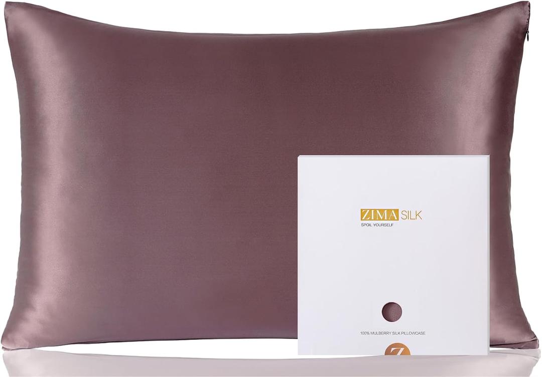 ZIMASILK 100% Pure Mulberry Silk Pillowcase for Hair and Skin Health,Soft and Smooth,Both Sides Premium Grade 6A Silk,600 Thread Count,with Hidden Zipper,1pc (King 20''x36'',Dark Mauve)