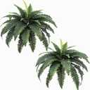 Artificial Ferns for Outdoors & Indoors 33" Spread, 2 Stems Large Fake Boston Fern Silk Greenery Faux Plants for Porch Home Windowsill Planters Garden Hanging Potted Decor