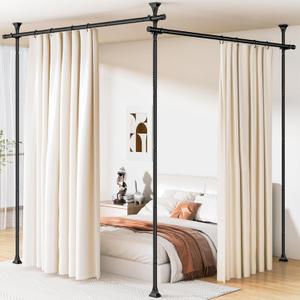 Abiglifty Room Divider Curtain Rod No Drilling, Adjustable 4-10ft(H) 28-114inch(W) Wall Divider for Room Separation, Heavy Duty Floor to Ceiling Tension Curtain Stand, Black