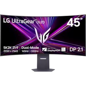 LG 45GX950A-B 45-inch Ultragear 5K2K WUHD (5120 x 2160) OLED Curved Gaming Monitor, Dual-Mode, 165Hz, 0.03ms, NVIDIA G-Sync, AMD FreeSync Premium Pro, HDR True Black 400, USB Type-C 90W, DP2.1, Black