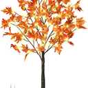 4FT 60LED Lighted Maple Tree - Fall Thanksgiving Decor Artificial Tree with 6 Acorns 120 Leaves, Remote 8 Flashing Modes, Timing, DC 5V Safe for for Indoor Outdoor Harvest Decoration