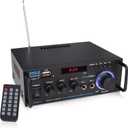 Pyle 200W Stereo Power Amplifier with Bluetooth - Dual Channel Audio Receiver - LED Display - RCA - USB - SD - MIC IN - FM Radio - AUX Input - Perfect for Home & Computer Audio - PDA29BU.5