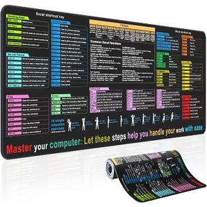 2 x Excel Cheat Sheet Desk pad—Contains 12 Types of Common Skills in Excel and Word|Large XL Size（31.5 * 11.8 inch）|Desk mat for Keyboard and Mouse|Work、Study、Gaming Mouse pad|Waterproof、Anti-Slip