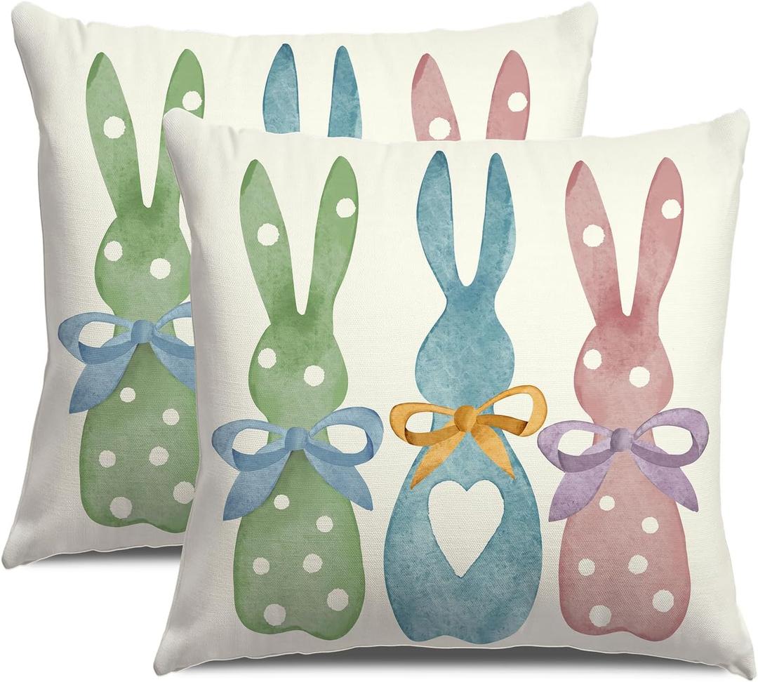 Easter Pillow Covers 16X16 Inch Set of 2,Colorful Polka Dot Bunny Throw Pillow Covers for Easter Decorations Spring Rabbit Cushion Case Decoration for Sofa Couch (Multicolor)