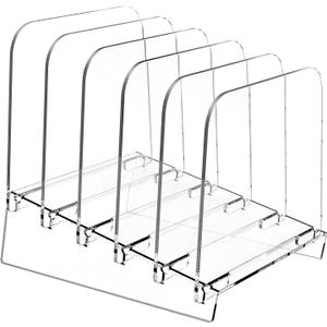 File Holder File Sorter, Vertical File Organizer for Desk, Desk Top File Folder Organizer Stand, Acrylic File Rack File Folder Holder, 5 Sections Clear File Stand for Office, School, Home