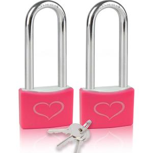 2 Pack Pink Padlock - 3Inch Long Shackle Locker Lock, 1-9/16" (40 mm) Wide Aluminum Lock Body, Keyed Alike for Gym Locker, Gate, Sheds, Storage Unit, Fence